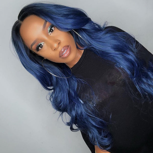 Transparent Dark Blue 13x6 Body Wave Wigs Pre Plucked 28 30 Inch Lace Front Human Hair Wigs Ombre Colored 13x4 Lace Front Wig