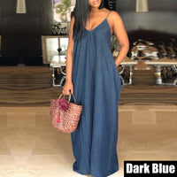 Denim  Sleeveless Long Dress