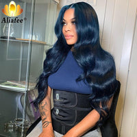 Transparent Dark Blue 13x6 Body Wave Wigs Pre Plucked 28 30 Inch Lace Front Human Hair Wigs Ombre Colored 13x4 Lace Front Wig