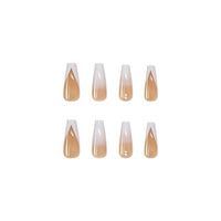 24pc Press On Nails French False Nails Detachable White Gradient Rhinestone Long Coffin Fake Nails with Glue Faux Ballerina Nail