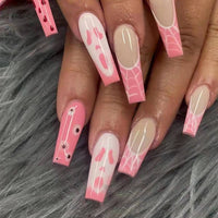 24pcs/Box Pink Ghost Ballerina False Nails with Design French Coffin Fake Nails Press On Nails Detachable Manicure Nail Tips