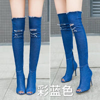 Over The Knee Boot Denim Peep Toe Long Boots
