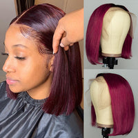 Burgundy 99j Lace Front Wig Short Ombre Colored Straight Bob Wig 13x4 Lace Frontal Human Hair Wigs Pre Plucked180 DENSITY