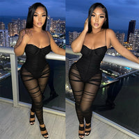 Sexy Black Mesh Sheer Bodycon Jumpsuit bodysuit