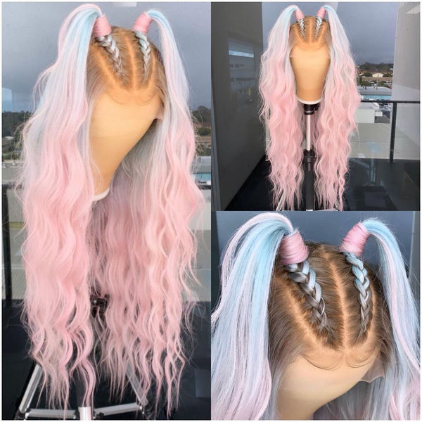 Ombre Pink hd Lace Frontal Wig Pre Plucked Loose Deep Wave Wig Pastel Purple Blue Highlight Wig Human Hair - Divine Diva Beauty