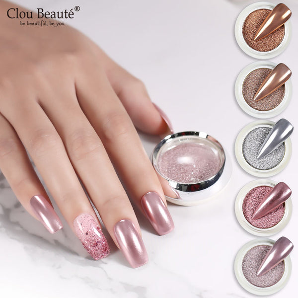 Clou Beaute Rose Gold Sliver Series Solid Magic Mirror Powder Dust Sequins Nail Art Glitter Powder Metallic Acrylic Decoration