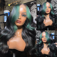 Brazilian Human Hair Lace Front Wigs Highlight Green Color 4x4 Closure Wigs Transparent Glueless Lace Wigs