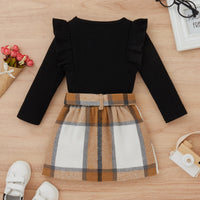 Children Clothing Baby Girl Long Sleeve Knit Tops+Plaid outfits