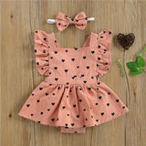 Newborn Infant Princess Girl Heart Print Ruffles Sleeve outfit bby