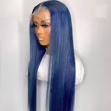 180% Density 26 Inch Long Dark Blue Silky Straight Synthetic Lace Front Wig Babyhair Preplucked