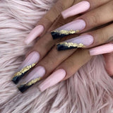 24pcs Long Coffin False Nails Wearable Ballerina Fake Nails Orange gradient gold foil nails Full Cover Nail Tips Press On Nails