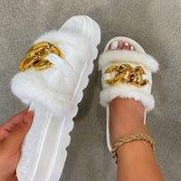 Open Toe Solid Color Sandals Metal Chain Outdoor Shoes