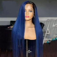 Dark Blue Lace Front Human Hair Wigs Ombre Colored Lace Frontal Wig Brazilian Remy Hair Straight Lace Closure Wig