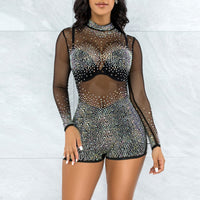 see through Rhinestone bodysuit