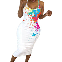 Fashion Print Color Halter Round Neck Dress