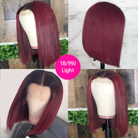 Burgundy 99j Lace Front Wig Short Ombre Colored Straight Bob Wig 13x4 Lace Frontal Human Hair Wigs Pre Plucked180 DENSITY