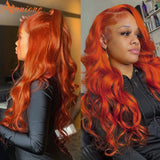 Orange Ginger Color 13x4 Lace Front Wig Baby Hair 180% Brazilian Remy Hair Body Wave Human Hair Wig Glueless Lace Wig - Divine Diva Beauty