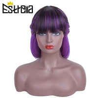 Mix Color Short Bob Wig Human Hair Wigs 1B/ Red 1B/Purple 1b/27 Straight 100% Human Hair Wig With Bang Machine Made Wigs - Divine Diva Beauty