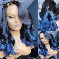 Blue Ombre Color Indian Hair 13x6 Lace Front Wig Natural Hairline Loose Wave Remy Hair 13x4 Lace Front Human Hair Wig - Divine Diva Beauty