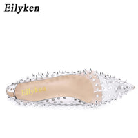 Silver Sexy Rivet PVC Transparent Women Pumps Fashion Pointed Toe Shoes