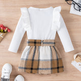 Children Clothing Baby Girl Long Sleeve Knit Tops+Plaid outfits