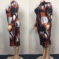 Plus Size avail Dress Vintage Elegant Print Bodycon Zipper Back Party Maxi Dress