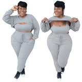 Bodycon Vest Long Sleeve Crop Outfit Plus Size avail 3 Pieces Sets