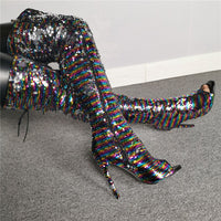 Stylish Bling Sequins Colorful Thigh High Boots 11+