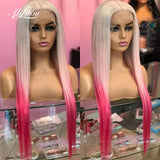 Pink 613 Ombre Lace Front Wig Colored Human Hair Pre-Plucked Transparent Straight Human Hair Wig - Divine Diva Beauty