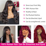 Long Human Hair Wigs With Bangs Brazilian Body Wave Wig Full Machine Made Wig With Bang Brazilian Remy Human Hair