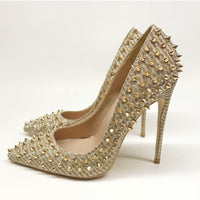 Golden Glitter Spikes Pointy Toe High Heel pumps - Divine Diva Beauty