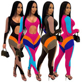 Sexy Cut Out Striped Patchwork Bodycon Jumpsuit Women Long Sleeve Party Club Outfits Sporty Romper bodysuit