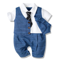 Baby Boy Clothes Summer Cotton Formal Romper Gentleman Tie Outfit bby