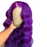 Purple Lace Front Wig Long Wavy Body Wave Synthetic Water Colored Wigs Natural Hairline