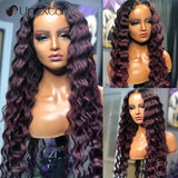 Dark Red Color Brazilian Remy Human Hair Hd Lace Frontal Wig Preplucked Hairline 13x4 Lace Front Deep Wave Wig - Divine Diva Beauty