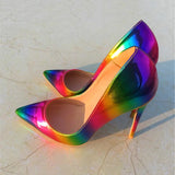 Artsy Glossy Colorful Print Women Pointed Toe 3 inch High Heels pumps 11+