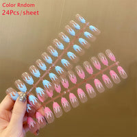 24Pc Long Ballet False Nails Gradient Butterfly Design Rhinestone Glitter Decoration False Nail Wearable Press On Nails Nail Tip