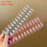 24pcs Long Coffin False Nails Wearable French Ballerina Matte Stripe Flower Design Fake Nails Full Cover Nail Tips Press On Nail