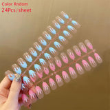 24pcs Wearable Fake Nails Blue Smudged Medium Long Coffin Gold Foil False Nails Full Cover Nail Tips Set Press On Nails DIY Tool - Divine Diva Beauty