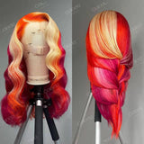 ****SALE****13x4 Lace Front Wig Ombre Orange Body Wave Hot Pink Brazilian Remy Human Hair Glueless Wigs with Baby Hair Preplucked
