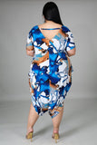 plus size avail blue printing short sleeve loose romper bodysuit