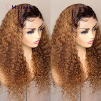 Highlight 250% High Density Honey Blonde Wigs Long Ombre Blonde 1b/27 Colored Deep Curly Transparent Lace Front Human Hair Wigs