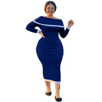 plus size avail sexy rib Off-the-shoulder stitching long sleeve dress