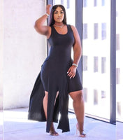 Plus Size avail Solid Sleeveless Dress And Shorts Two Piece Sets