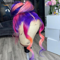 Purple Pink Highlight Wig Lace Front Human Hair Wig Transparent Lace Front Body Wave Wig  Brazilian hair HD Lace Frontal Wig