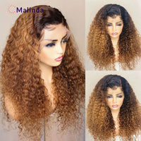 Highlight 250% High Density Honey Blonde Wigs Long Ombre Blonde 1b/27 Colored Deep Curly Transparent Lace Front Human Hair Wigs