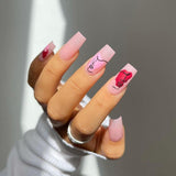 24pcs/Set Coffin Fake Nails European Star Pink Gradient Ballerina Nail Art Full Tips with Sticker Detachable False Nails - Divine Diva Beauty
