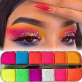 12 Colors Eyeshadow Palette  Matte Neon Fluorescent Pigment Metallic Makeup Palette Glitter Eyeshadow Palette Art Powder