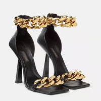 sexy metal chain square toe women shoe sandals plus size