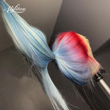 Red Blue Ombre Lace Front Wig Colored Human Hair Wigs  Pre-Plucked Transparent Straight Human Hair Wig highlight - Divine Diva Beauty